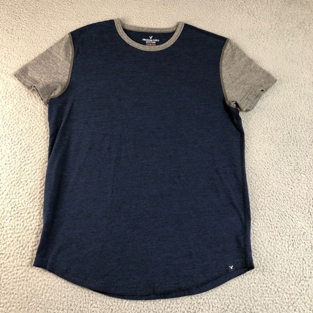 American Eagle Shirt Mens Medium Blue Active Flex Logo Preppy Crew Neck